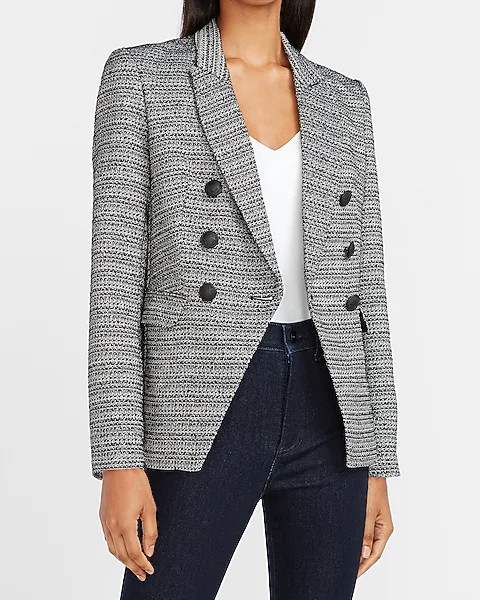 Textured Metallic Double Breasted Blazer | Express