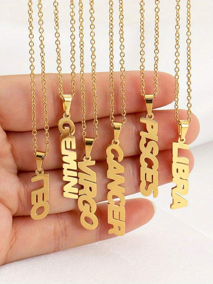 Twelve Constellation English Letter Pendant Stainless Steel High Quality Women's Necklace, Anniversary, Mother's Day Gift, Daily Casual Accessories | SHEIN
