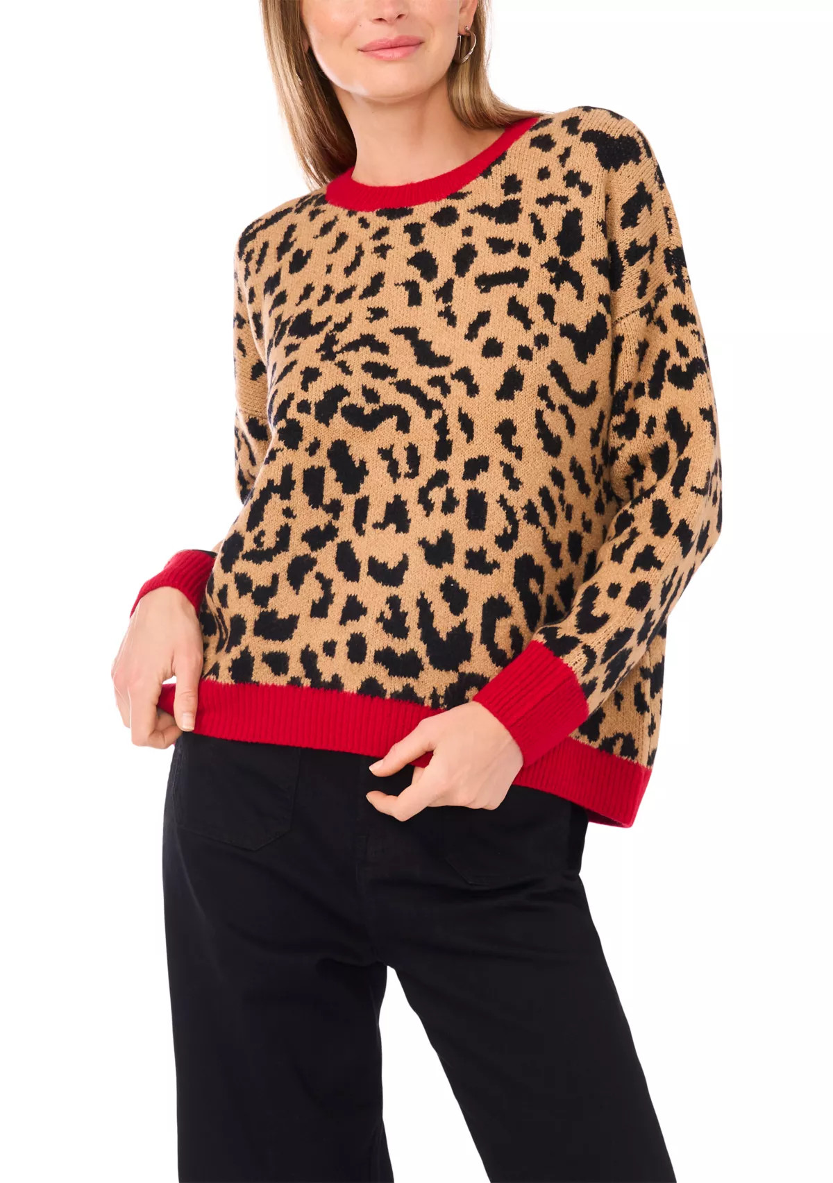 Women's Long Sleeve Tipped Leopard Sweater | Belk