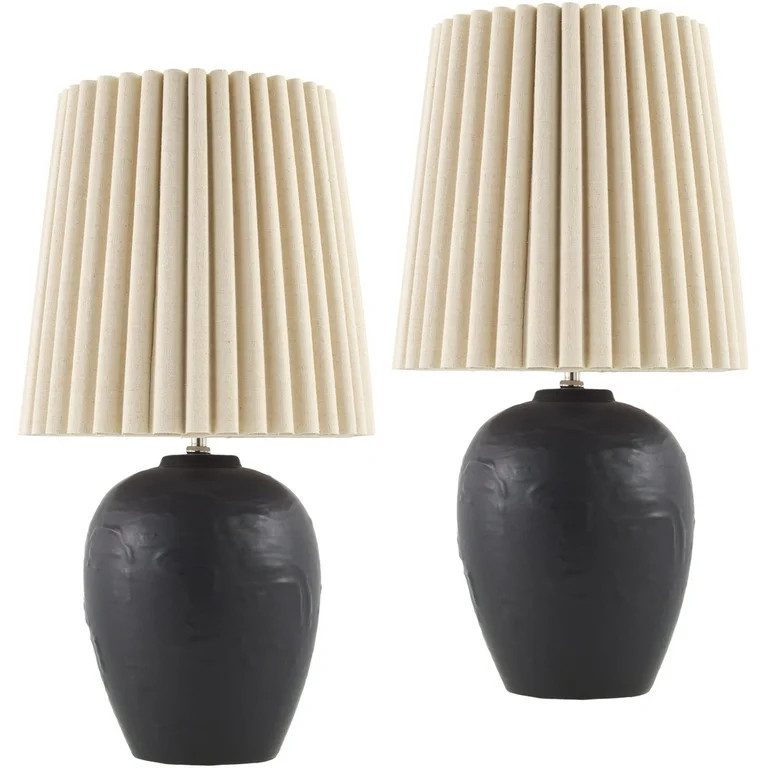 Livabliss Mako Traditional Accent Table Lamp, 19-inch, Black with Wheat Shade (Set of 2) | Walmart (US)