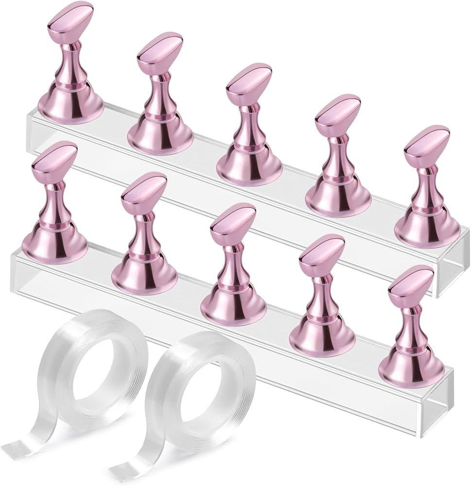 Etercycle Nail Stand Acrylic Nail Art Display Stand Practice Nail Holder for Painting Nails Magnetic Practice Stands with Double-sided Tape For DIY Salon Supplies (Pink) | Amazon (US)