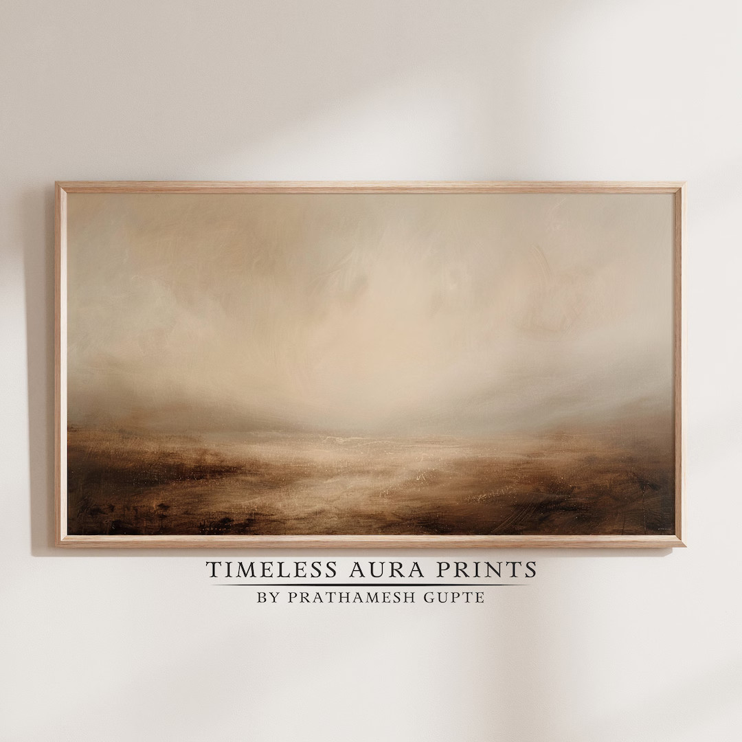 Abstract Vintage Frame TV Art | Neutral Brown Landscape Painting | Moody Dark Rustic Minimalist D... | Etsy (US)