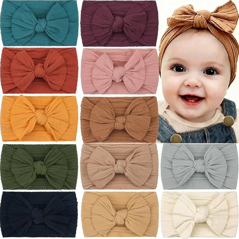 Super Stretchy Soft Knot Headbands with Hair Bows Head Wrap Hair Accessories For Newborn Baby Gir... | Amazon (US)