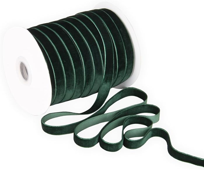 Dark Green Velvet Ribbon 3/8'' 50 Yards Velvet Fabric Vintage Ribbon for Christmas Tree, Gift Wra... | Amazon (US)