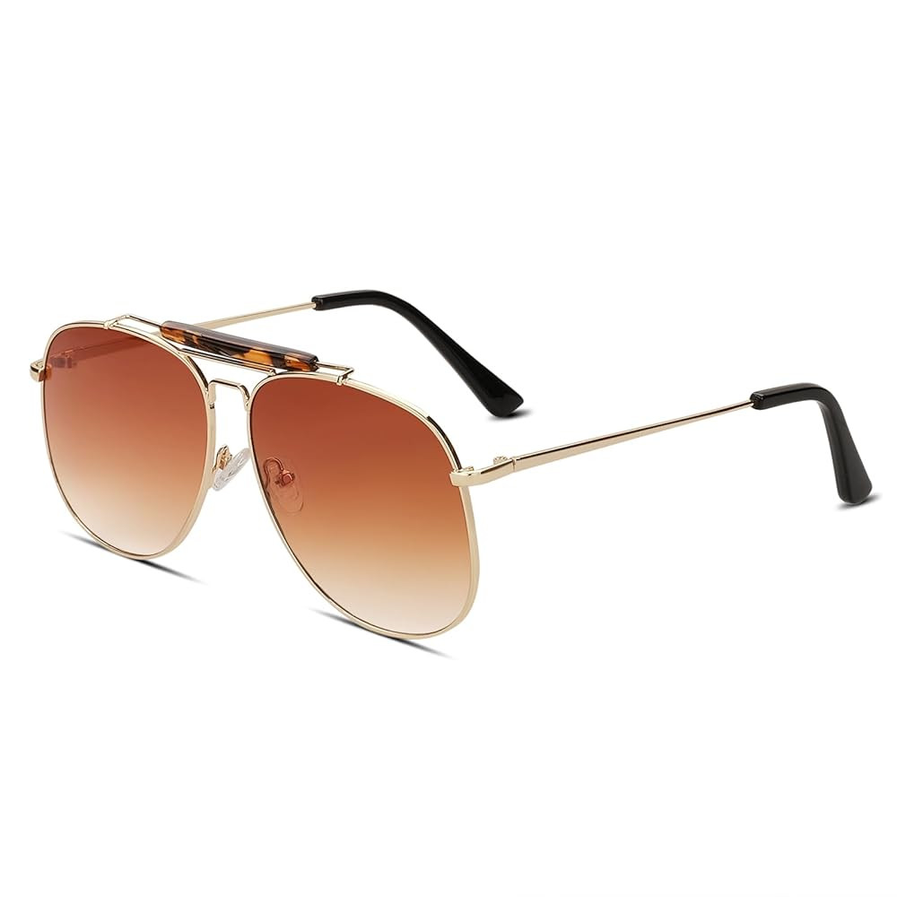 Freckles Mark Unique Retro Sunglasses for Womens Mens Double Bridge Aviator Sunglasses | Amazon (US)