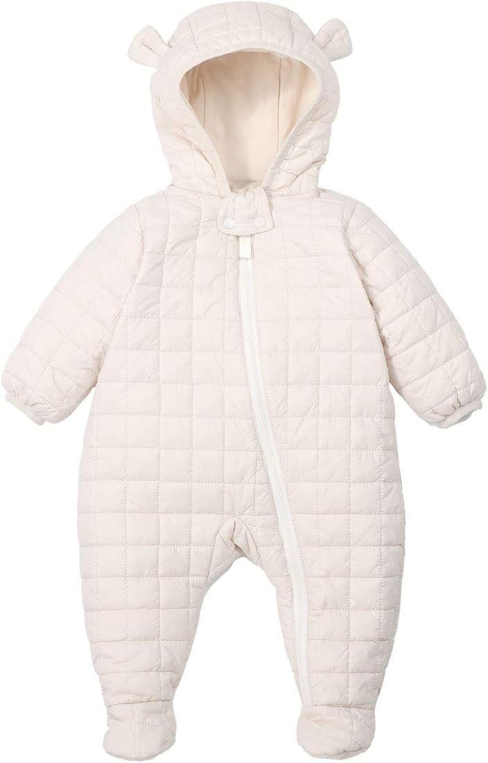 Soberto Baby Infant Down Snowsuit Lightweight Cotton Hooded Jumpsuit Winter Warm Coat Romper | Amazon (US)