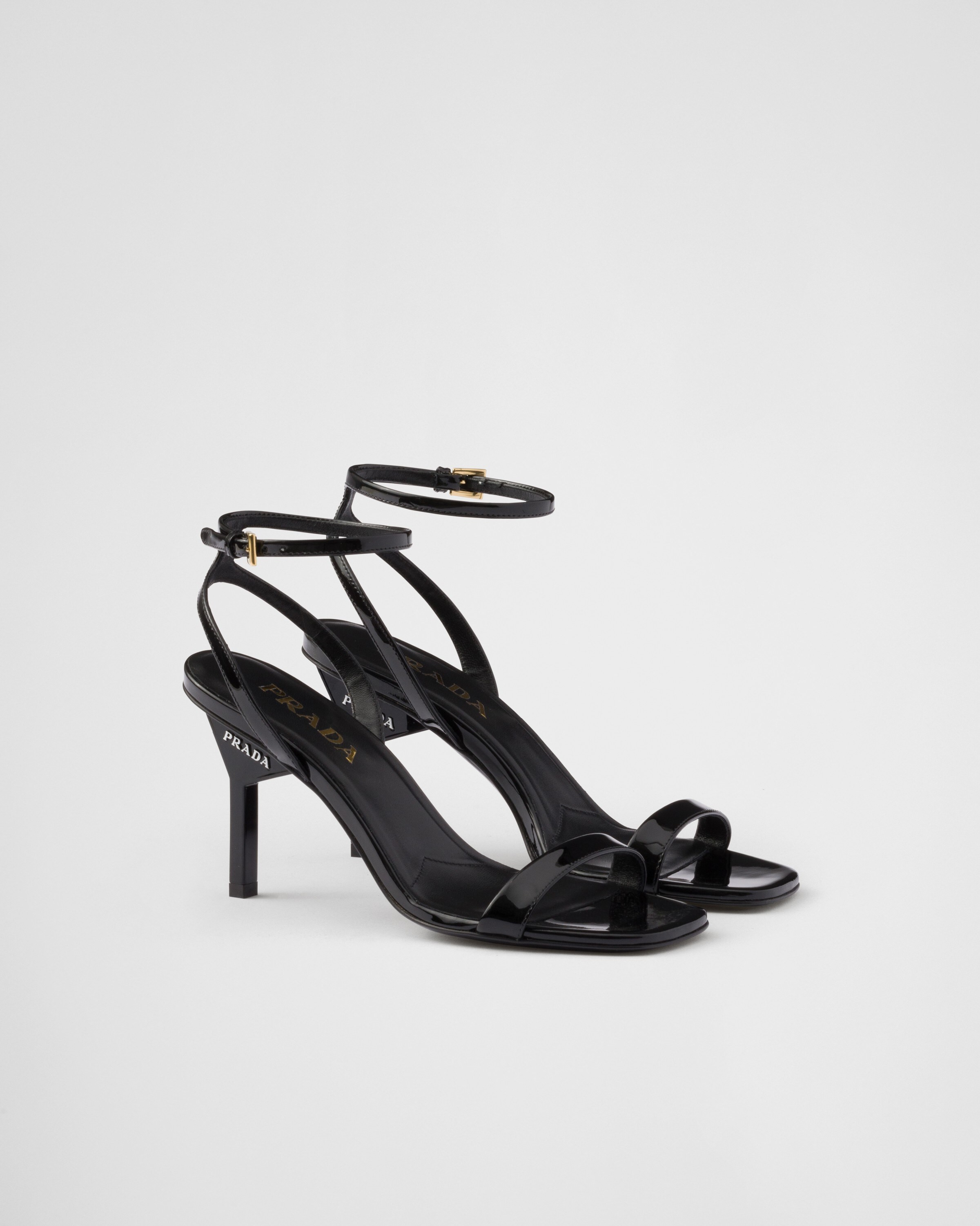 Patent leather high-heeled sandals | Prada US