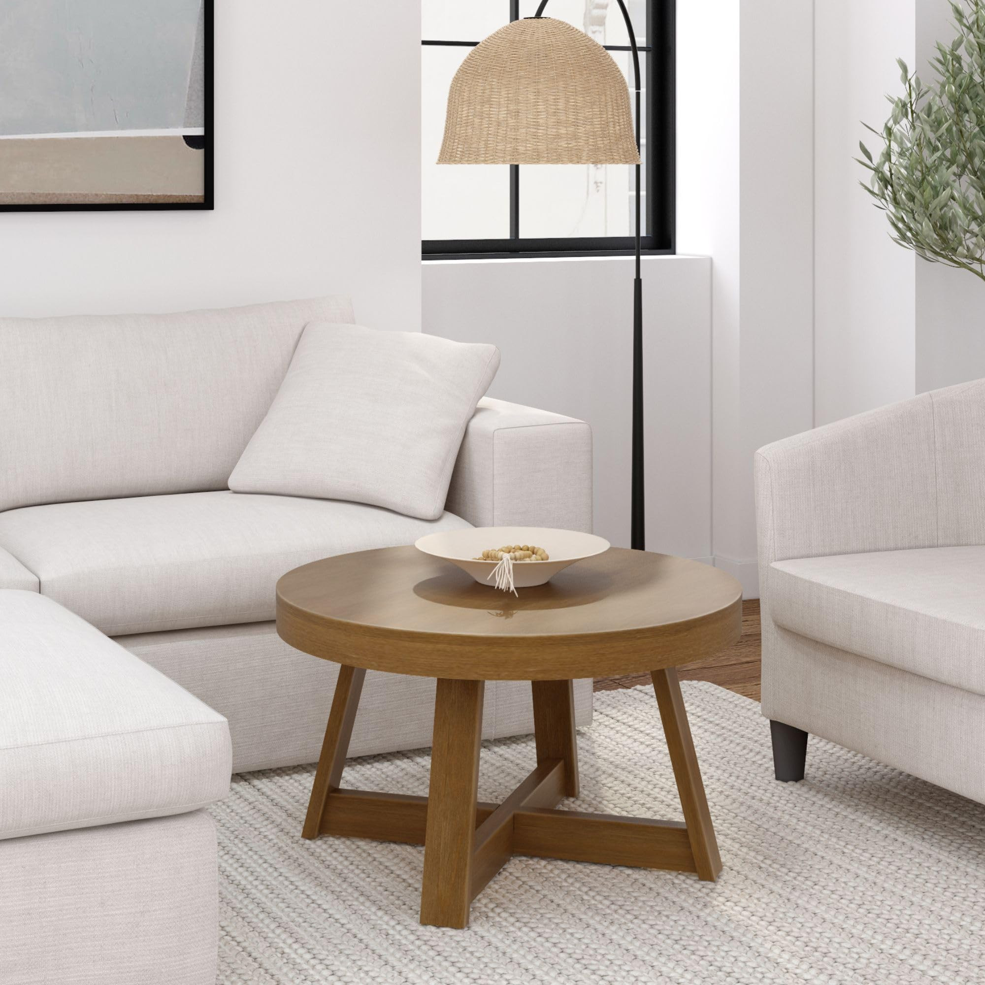 Plank+Beam Classic Round Coffee Table, 30 Inch Farmhouse Coffee Table, Rustic Mini Center Tables ... | Amazon (US)