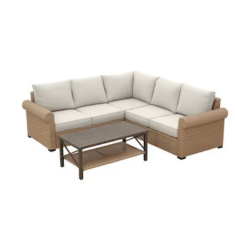 allen + roth Emerald Cove Wicker Outdoor Sectional with Beige Cushion(S) and Steel Frame | Lowe's