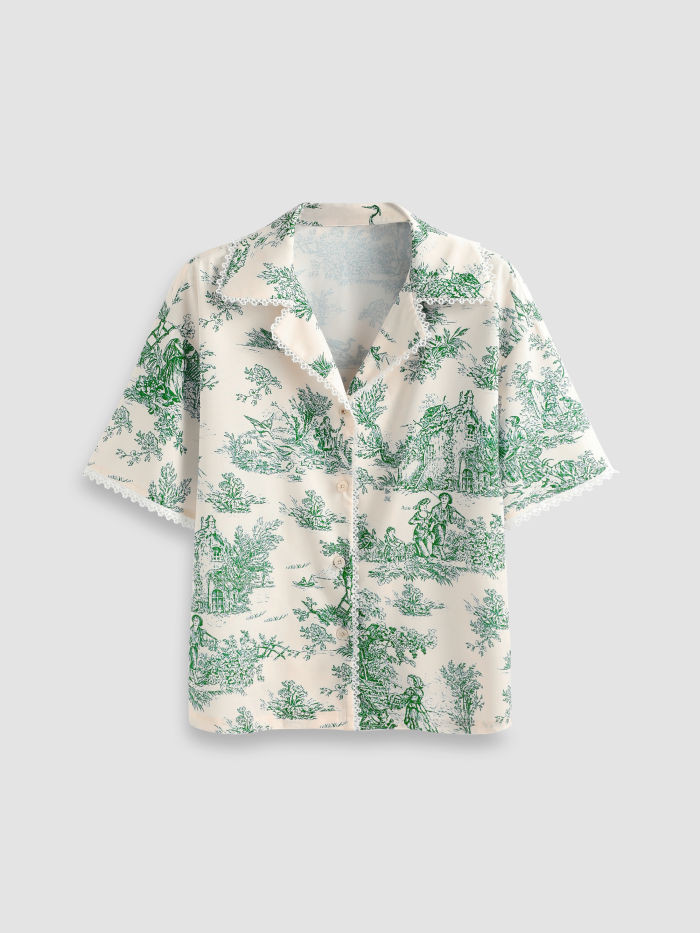 Toile de Jouy Lace Trim Shirt - Cider | Cider
