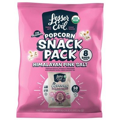 LesserEvil Organic Popcorn, Snack Pack, Himalayan Pink - 8ct / 3.68oz | Target