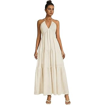 OYOANGLE Women's Summer Beach Sundress Formal Wedding Guest Dress Backless Flowy Vacation Boho Ma... | Amazon (US)