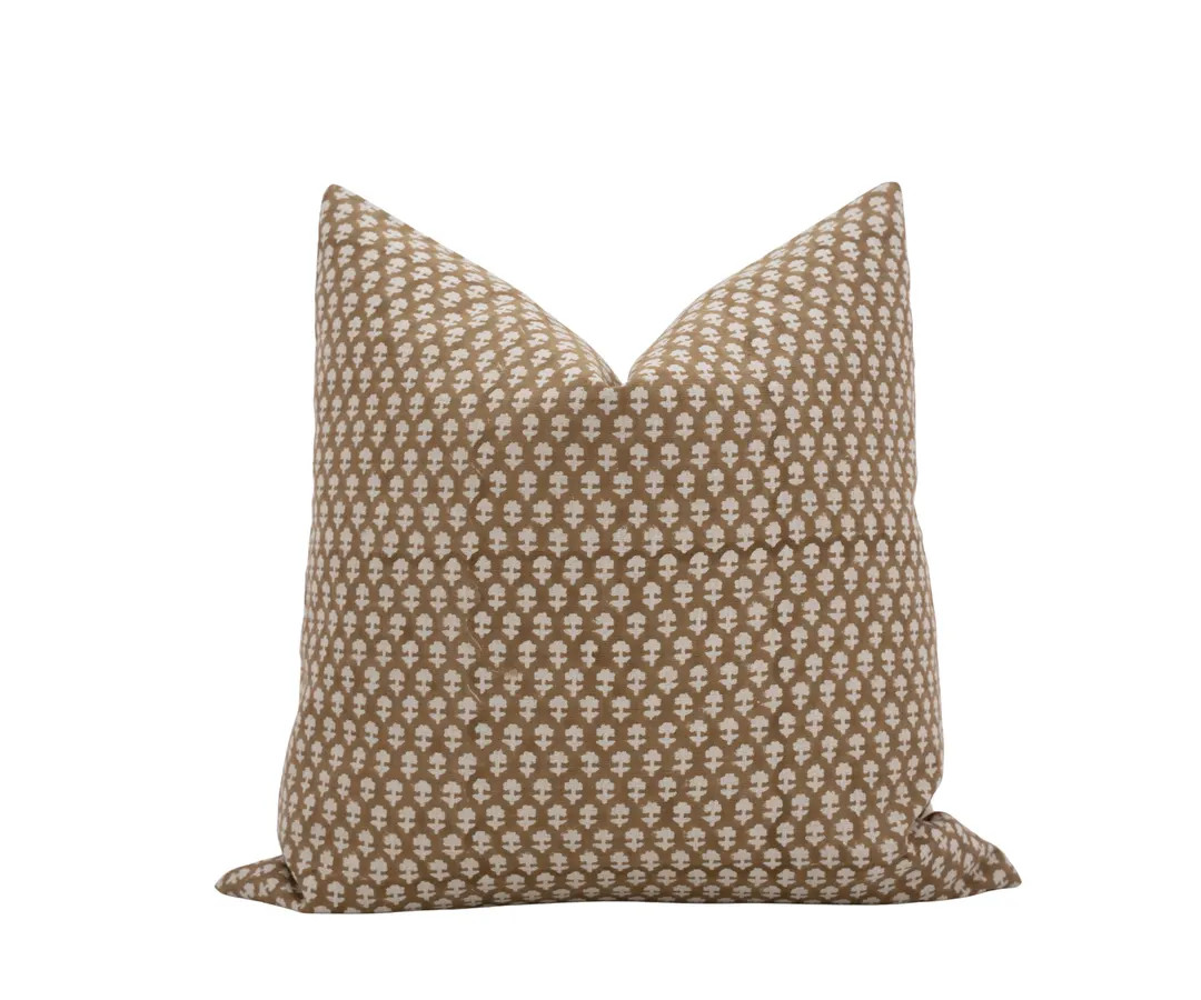 ARVIN || Camel Brown Floral Pillow Cover Muted Brown Block Print Pillow Farmhouse Pillow Neutral ... | Etsy (US)