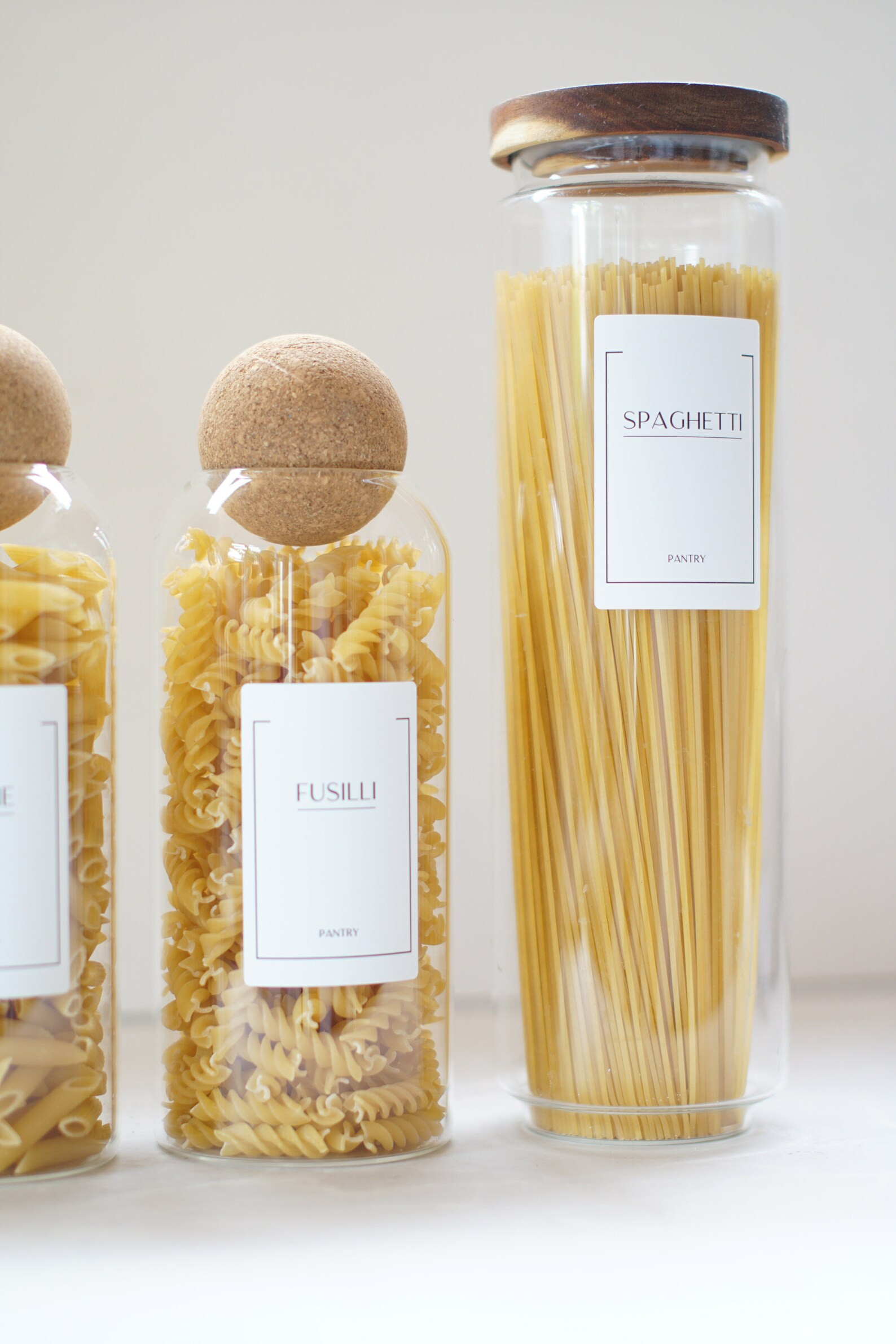 Glass Pasta Jar Set, Dry Goods Storage, Cork Ball Jars, Tall Spaghetti Container, Italian Essenti... | Etsy (US)