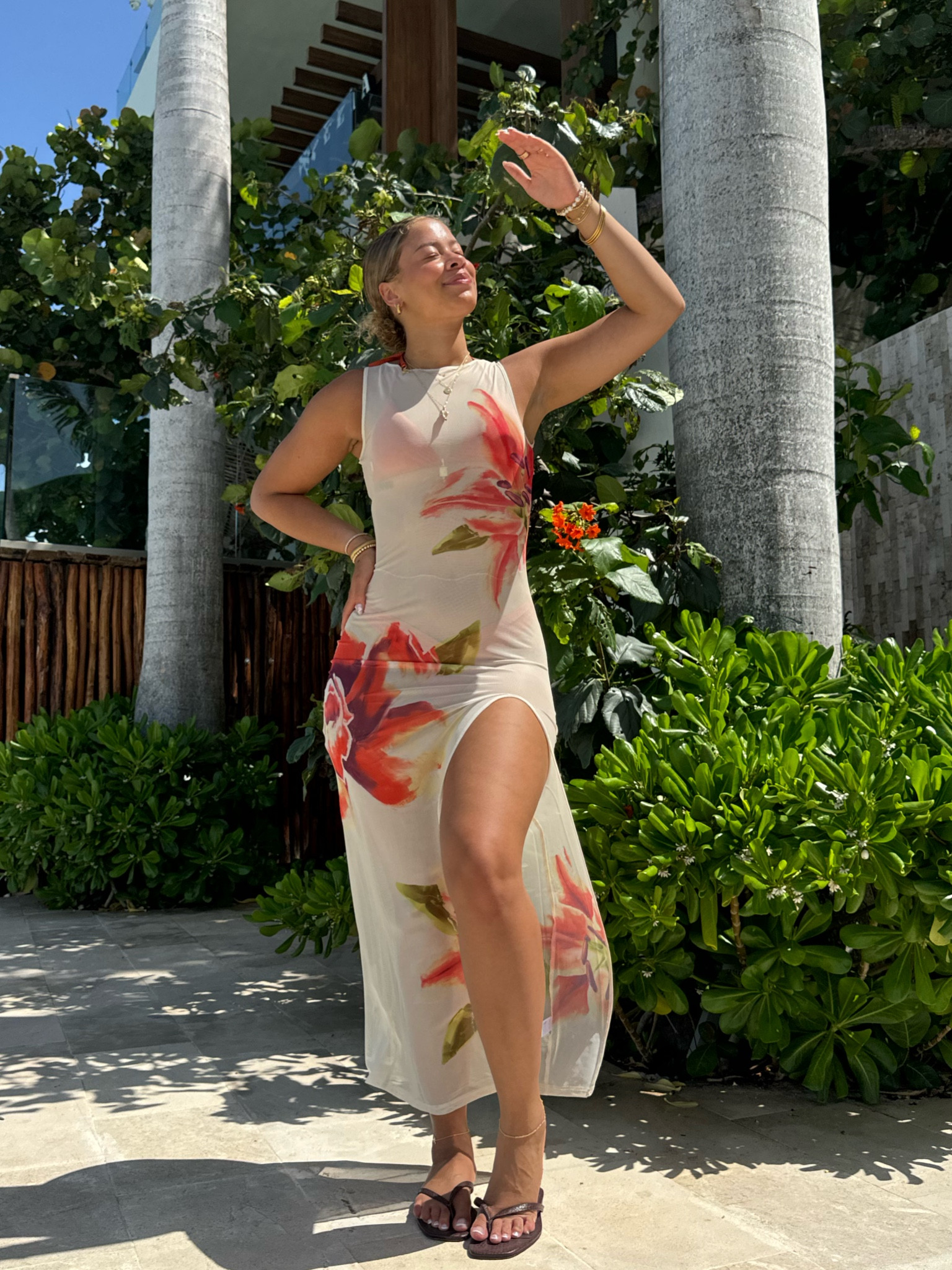 bikini: small top + medium bottoms 
(From Bydee Swim) 
cover up: medium 
(From BlackBough Swim) 
shoes: 10