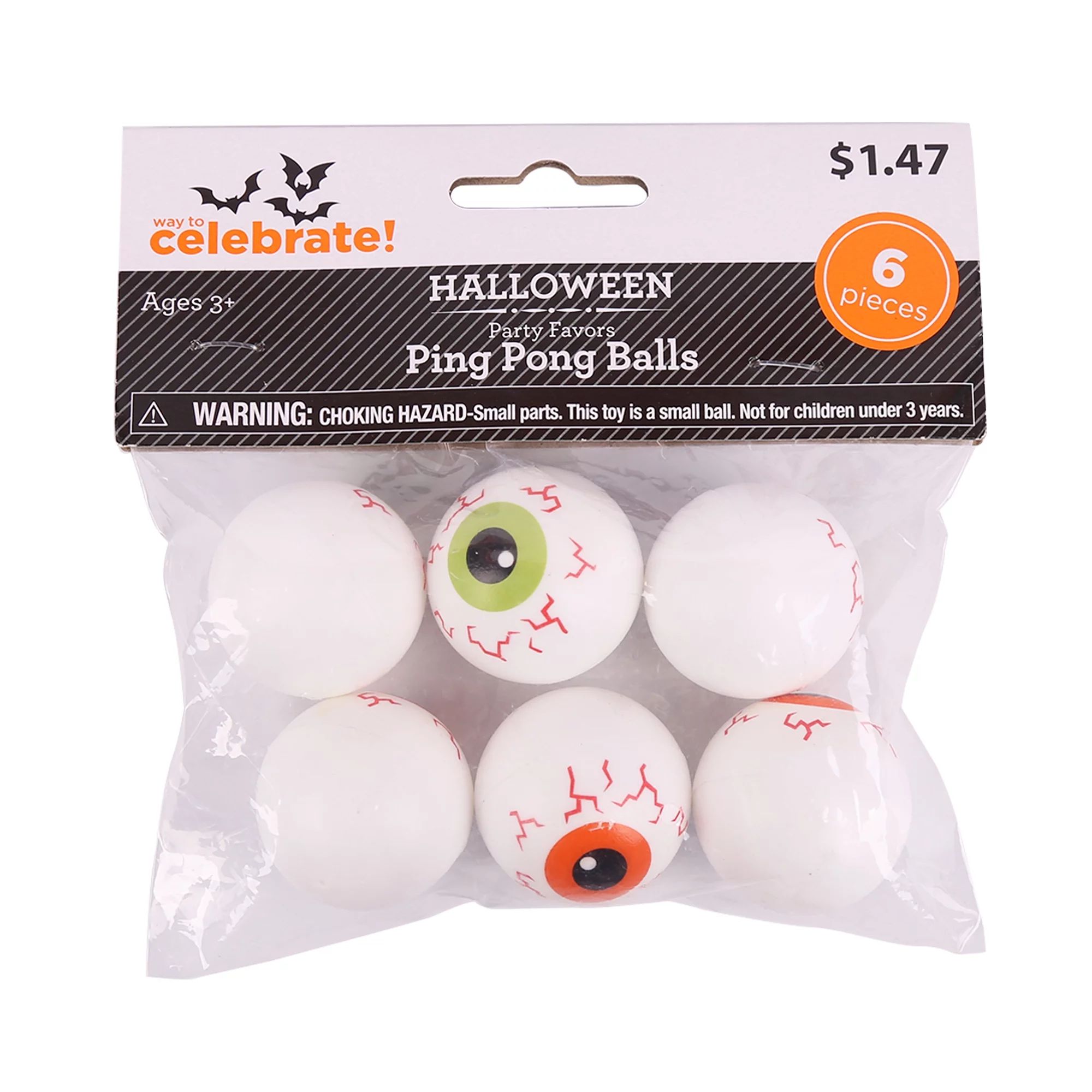 Way To Celebrate 6 Pingpong Balls Halloween Party Favors | Walmart (US)