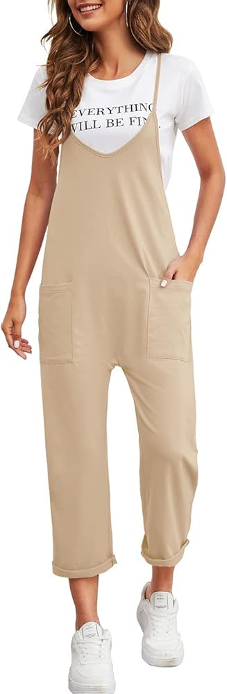 Nirovien Womens Oversized Sleeveless Jumpsuits Spaghetti Strap Loose Overalls with Pocket One Pie... | Amazon (US)