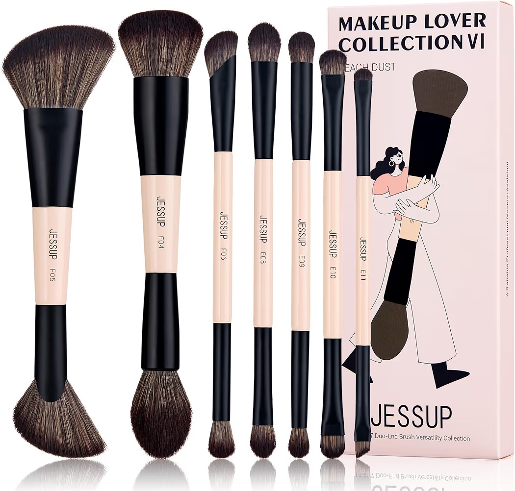 Jessup Makeup Brushes Set 7pcs Double Sided Makeup Brushes for Foundation Concealer Blush Eyeshad... | Amazon (US)