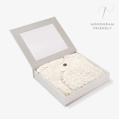 Whisper White Horseshoe Cable Knit Cardigan & Hat Baby Boxed Gift Set | Elegant Baby