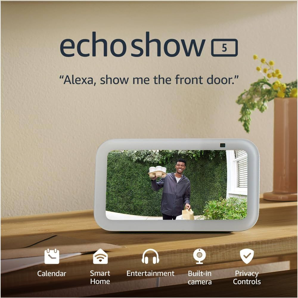 Echo Show 5 (Newest gen) | Smart display and alarm clock with clearer sound | White | Amazon (UK)