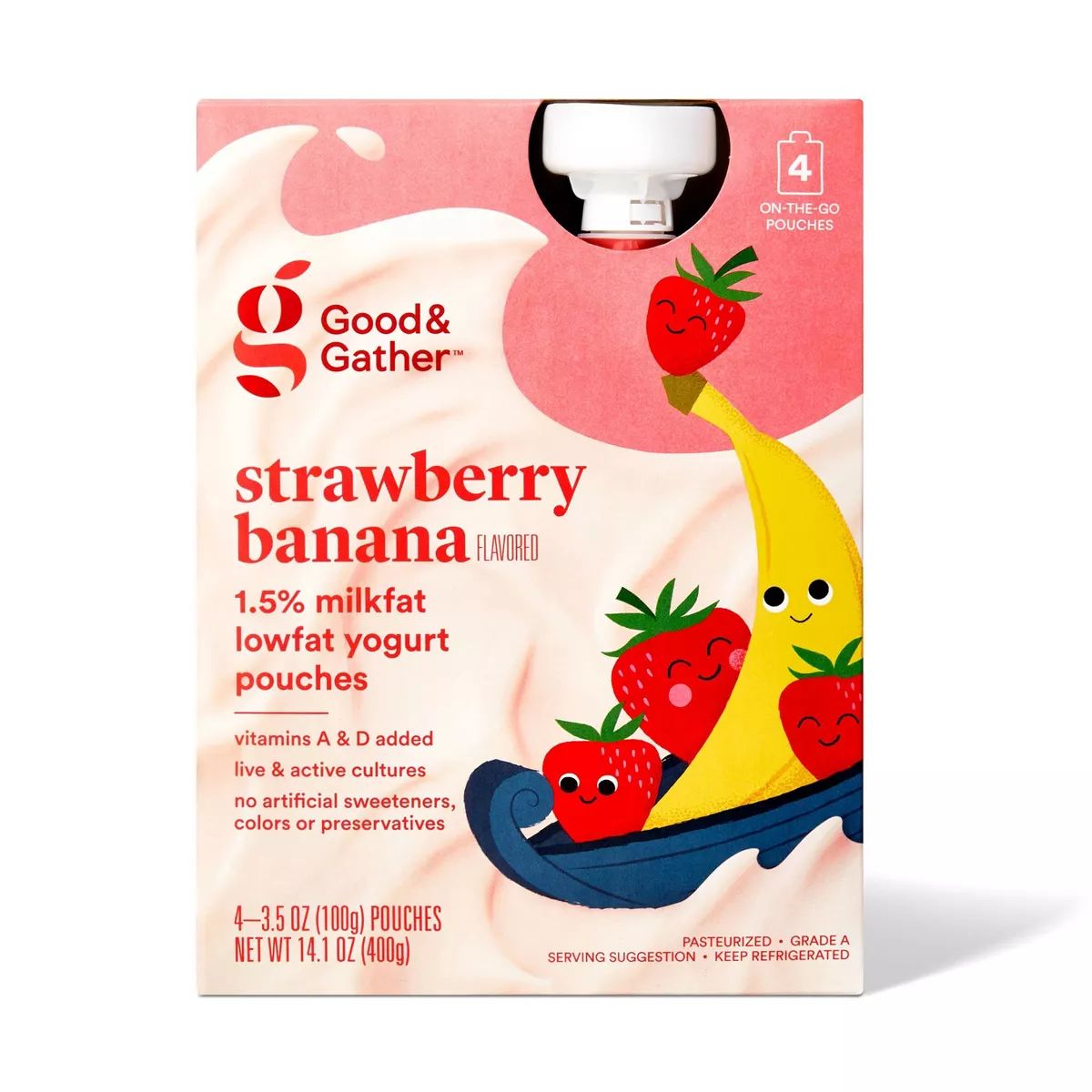 Strawberry Banana Lowfat Kids' Yogurt - 4ct/3.5oz Pouches - Good & Gather™ | Target