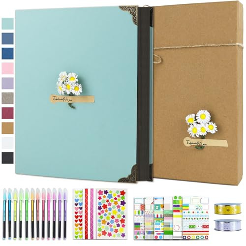 Vienrose DIY Scrapbook Photo Album Kit with Stickers, Pens, Tapes, 60 Pages Hardcover Memory Book, 8.5x11 Inch 3 Ring Binder with Black Pages, Guest Book Gift for Wedding, Travel & Anniversary Green | Amazon (US)