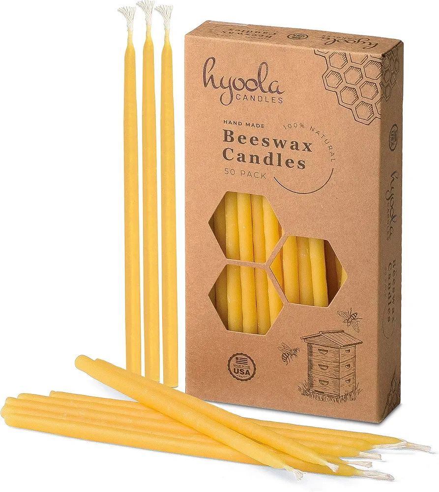 Hyoola Beeswax Birthday Candles – 50 Pack - Natural Dripless Decorative Candles with Long Lasti... | Amazon (US)