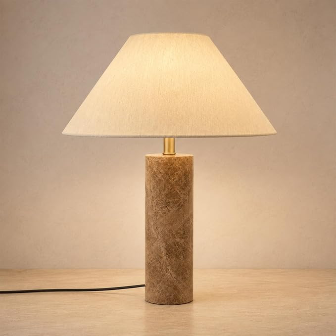 15in Mid Century Modern Marble Table Lamp with Fabric Shade | Amazon (US)