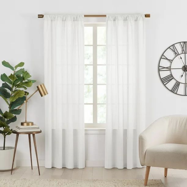 Gap Home Semi- Sheer Stripe Organic Cotton Window Curtain Pair Off-White 95 - Walmart.com | Walmart (US)