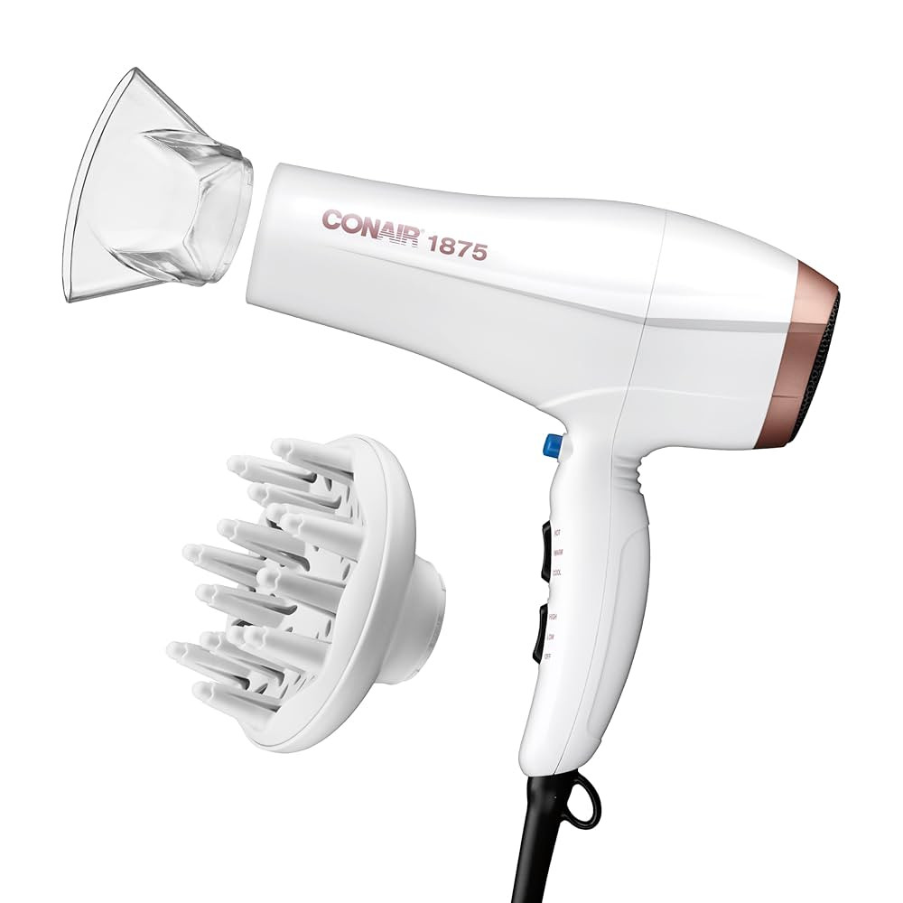 Conair Double Ceramic Hair Dryer, 1875W Blow Dryer with Diffuser and Concentrator, Ionic Conditio... | Amazon (US)