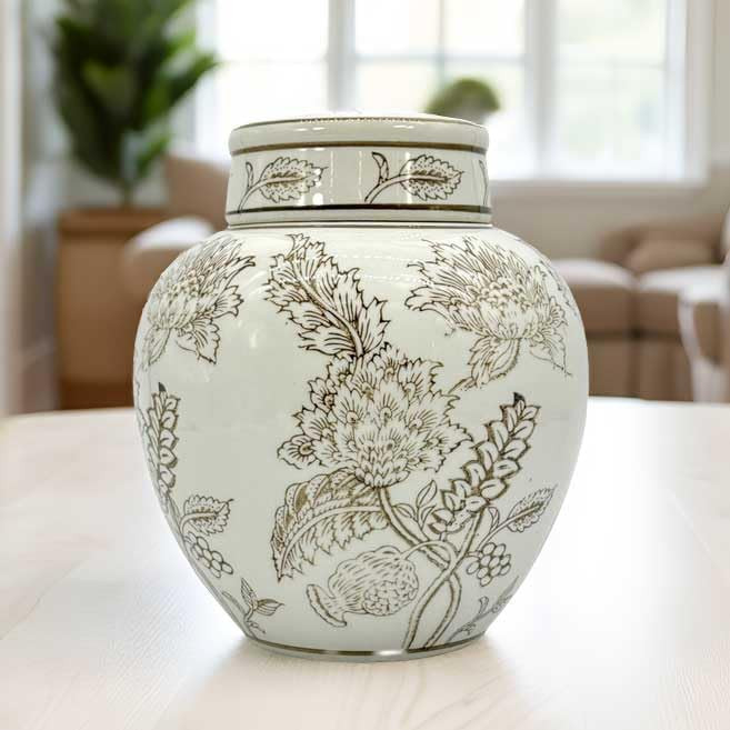 Galt International White & Brown Flower Chinoiserie Round Ginger Jar 10" with Lid - Ginger Jar, D... | Amazon (US)
