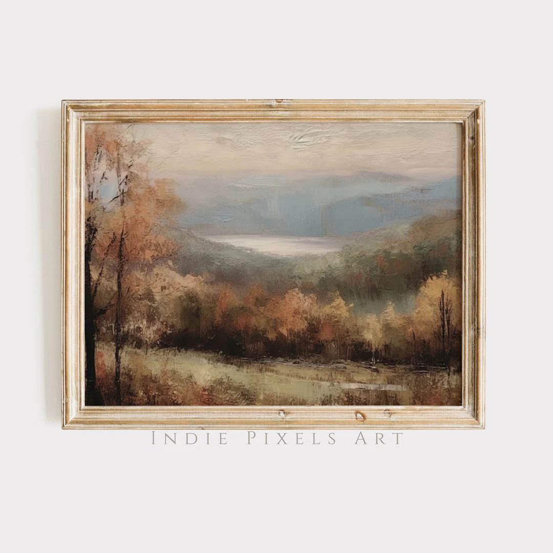 Rustic Fall Landscape Digital Print Vintage Autumn Moody Countryside Painting Farmhouse Decor Fal... | Etsy (US)
