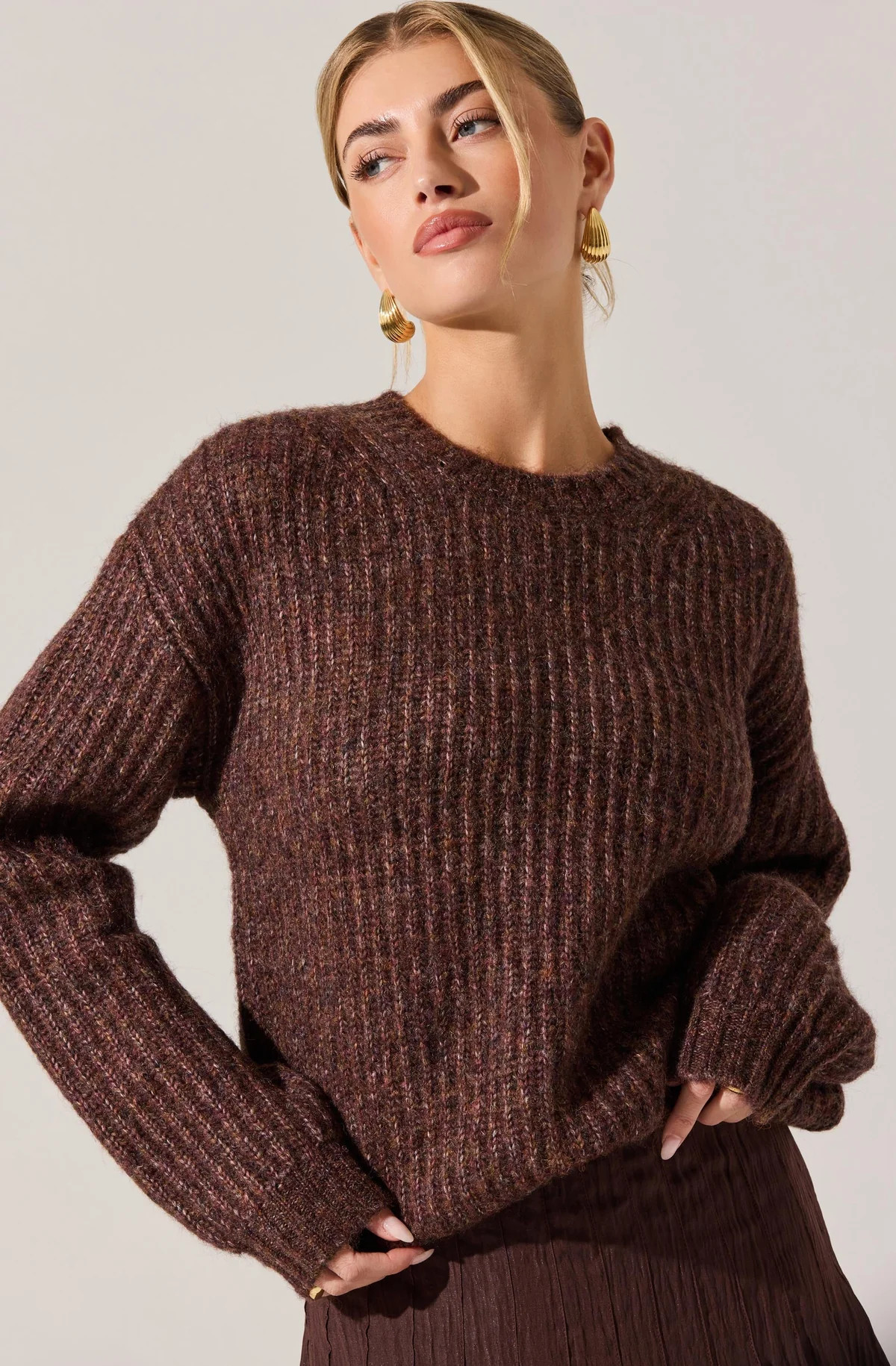 Archer Crewneck Sweater - Brown multi / XS | ASTR The Label (US)