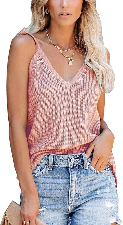 Ancapelion Women's Colour Block Knitted Cami Top Spaghetti Straps Tank Tops Summer Striped Jumper... | Amazon (UK)