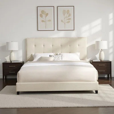 Bridgevine Home King Size Beige Tufted Upholstered Platform Bed | Wayfair North America