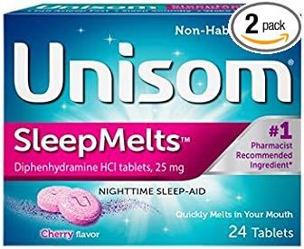 Unisom SleepMelts, Nighttime Sleep-Aid, 25 mg Diphenhydramine HCl, 24 Cherry-Flavored Tablets, (P... | Amazon (US)