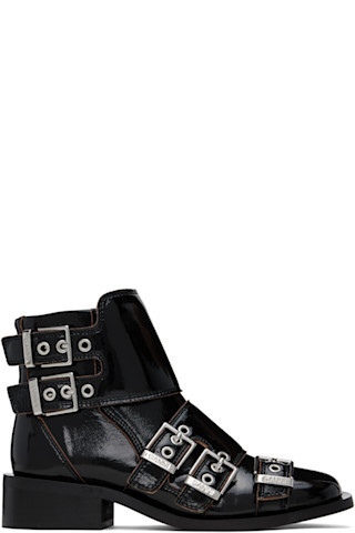 Black Feminine Buckle Naplack Boots | SSENSE