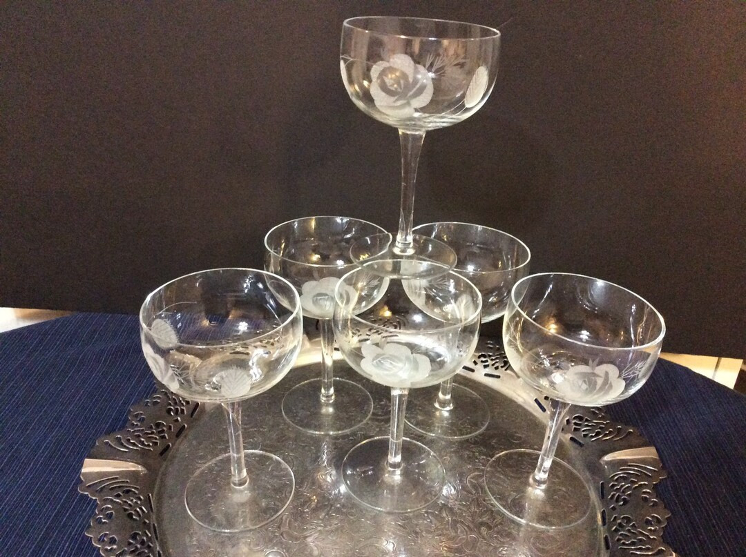 6 etched champagne coupes | Etsy (US)