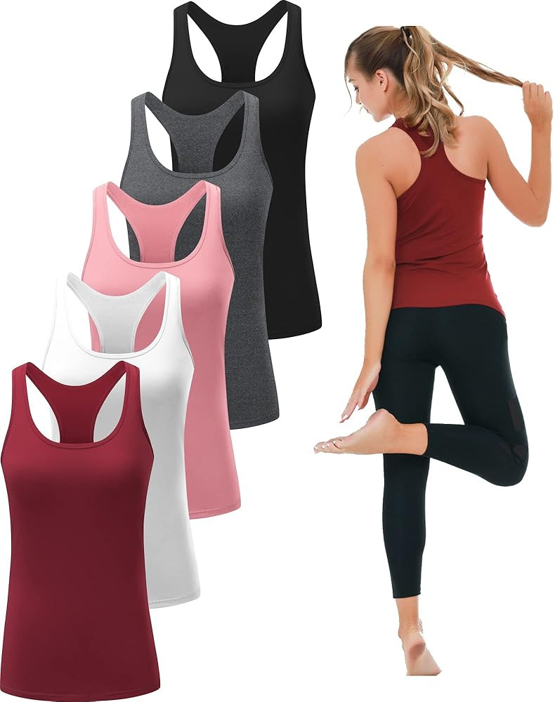 6 or 5 Pack Workout Tank Tops for Women, Athletic Racerback Sports Tank Tops, Compression Sleevel... | Amazon (US)