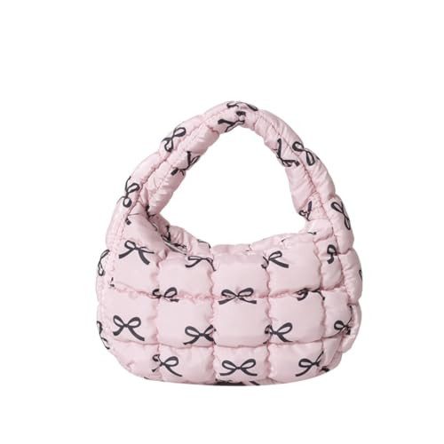 Quilted Puffer Tote Mini Handbag - Lightweight Nylon Puffy Bag for Women (Pink) | Amazon (US)