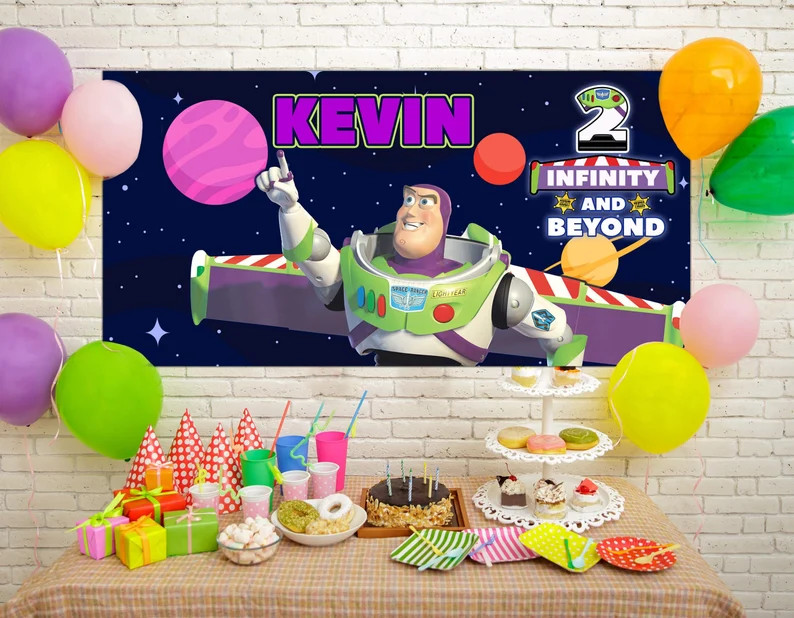 2 Infinity and Beyond Buzz Lightyear Party Banner, Buzz Lightyear Personalized Birthday Party Bac... | Etsy (US)