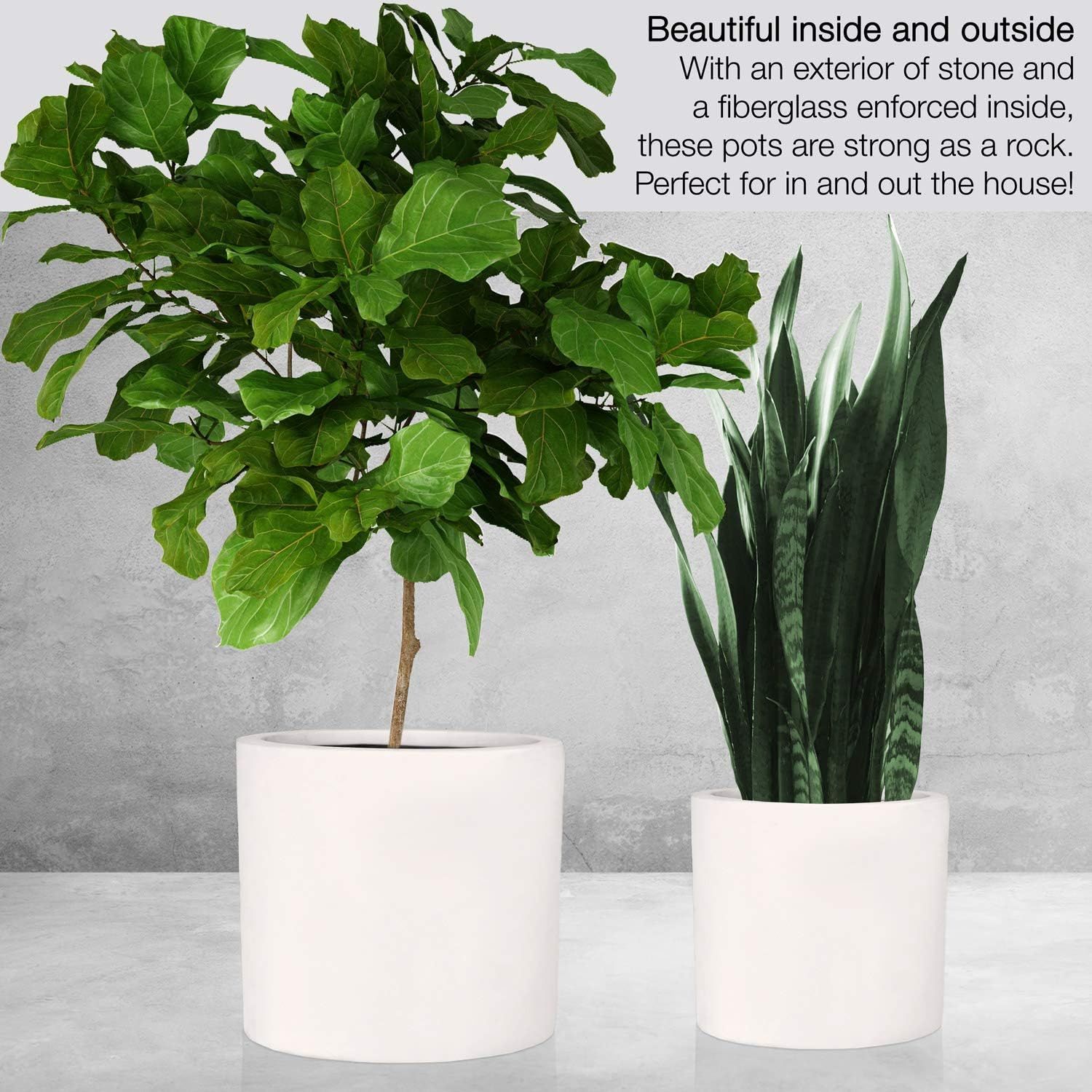 Fox & Fern 15" Large Planter Fits Plant Stand - Drainage Plug - Indoor Outdoor - Matte White | Amazon (US)
