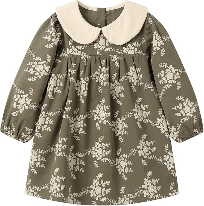 Mud Kingdom Girls Floral Dress with Peter Pan Collar Kids Long Sleeve Cotton Dresses 2T-Size 8 | Amazon (US)