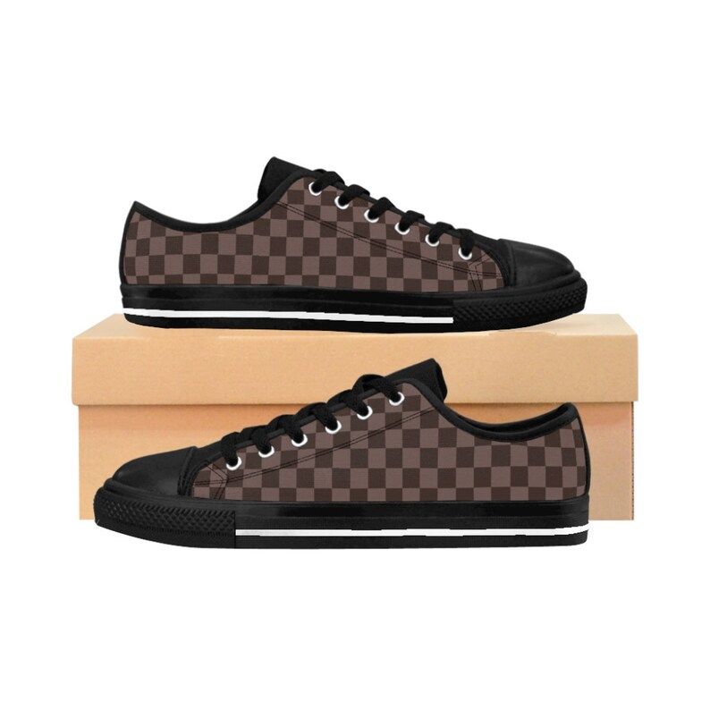 Brown Checkered Designer Women's Sneakers | Etsy | Etsy (US)