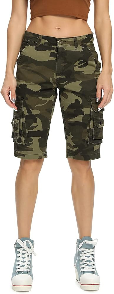 Mesinsefra Women's Casual Cargo Shorts,Bermuda Cotton Relaxed Fit Casual Multi-Pocket | Amazon (US)