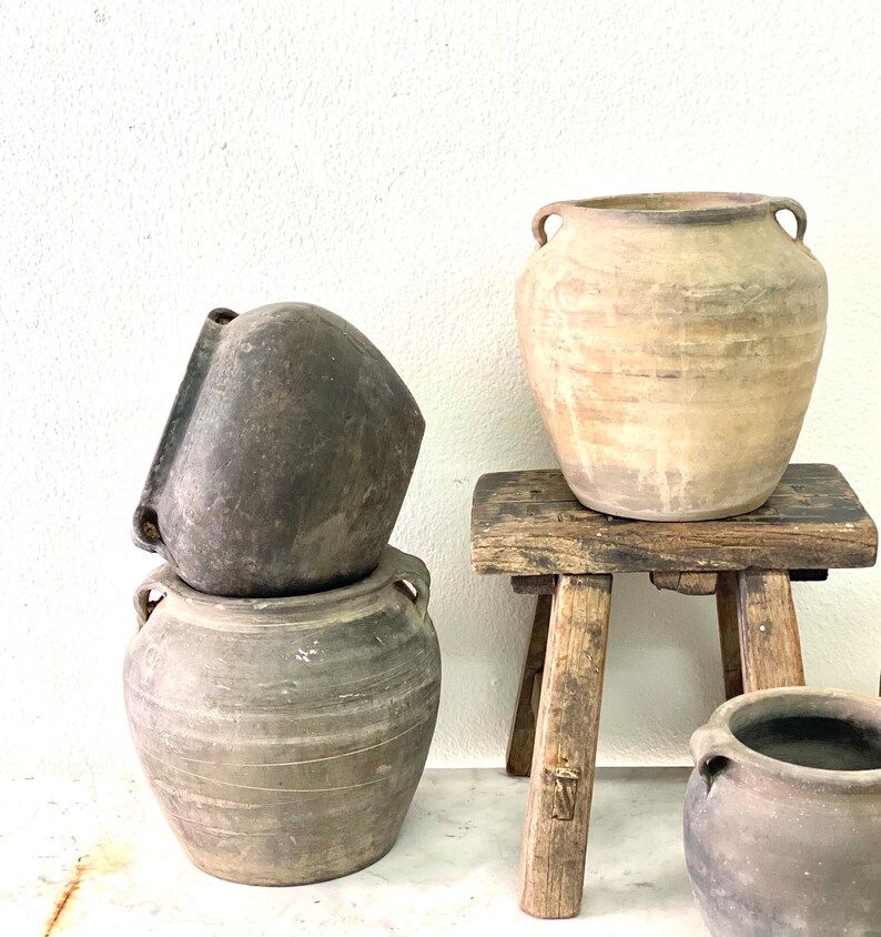 Vintage European Market Pots Black Clay Pots Gray Clay Pots | Etsy | Etsy (US)