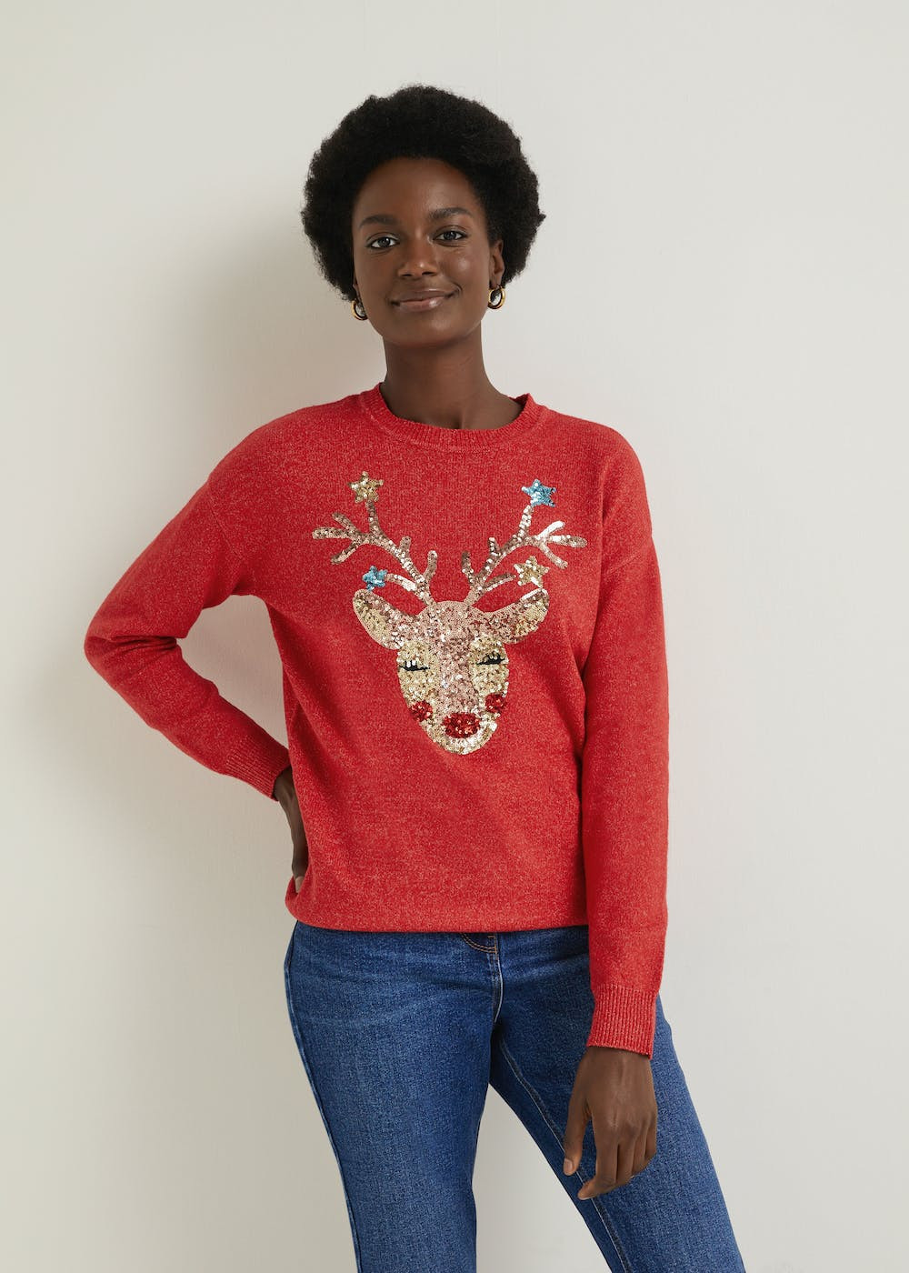Red Sequin Reindeer Jumper – Red | Matalan (UK)