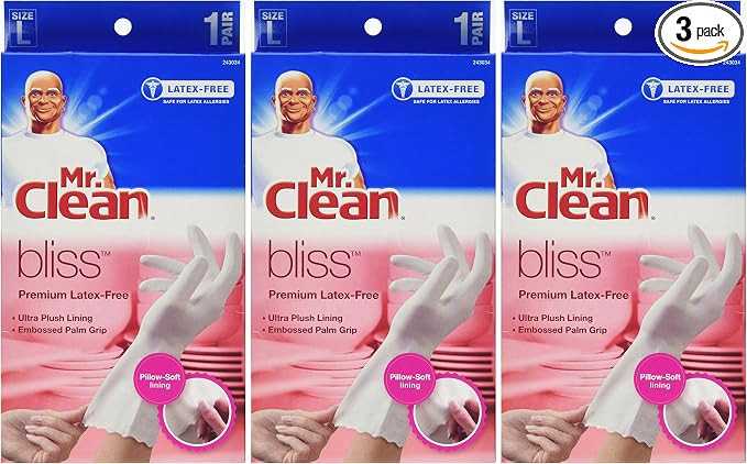 Mr. Clean 243034 Bliss Premium Latex-free Gloves, Large, 3 Pairs | Amazon (US)