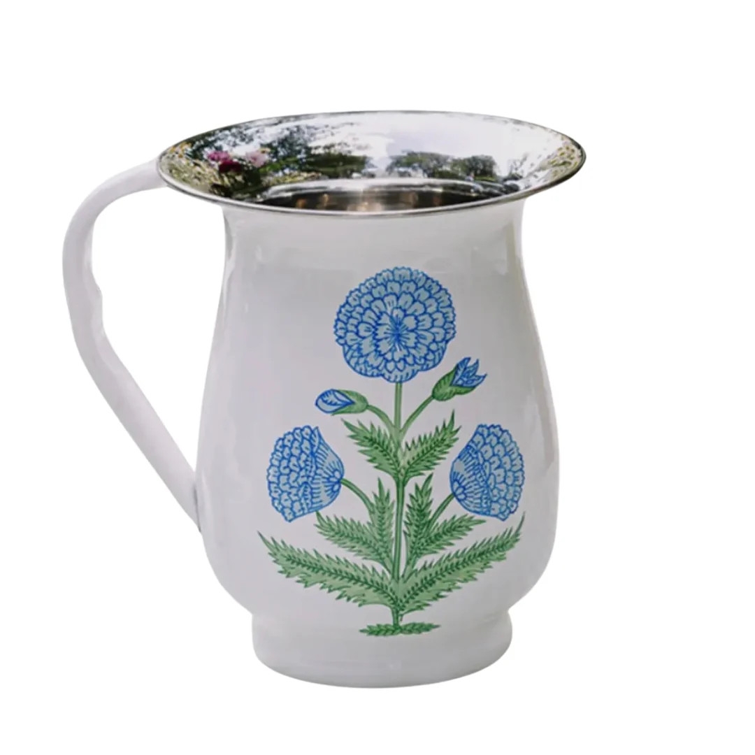 Blue Poppy Enamelware Pitcher | Sea Marie Designs