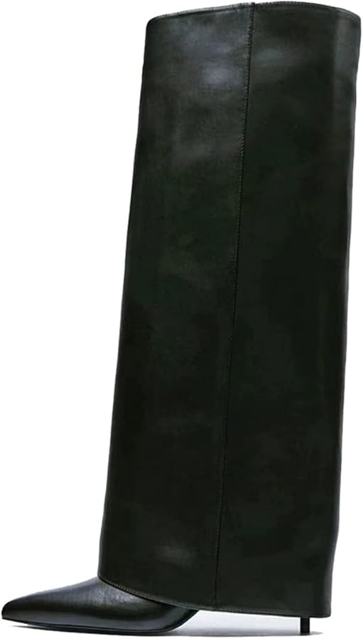 Goolita Women's Stiletto Heel Knee High Boots Pointed Toe Slip On Fold Over Boots For Women Sewin... | Amazon (US)